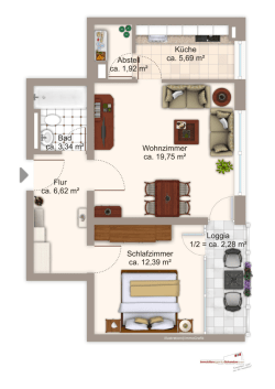 Wohnzimmer ca. 19,75 m2 Schlafzimmer ca. 12,39 m2