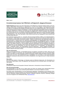 Investorenprozess bei W&ouml;rlein erfolgreich abgeschlossen