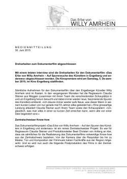 Medienmitteilung Dreharbeiten zum Dokumentarfilm abgeschlossen