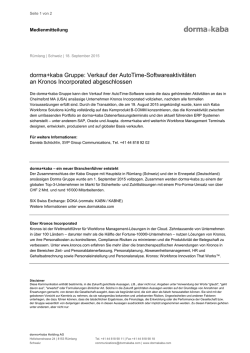 dorma+kaba Gruppe: Verkauf der AutoTime