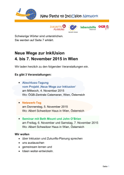Neue Wege zur InklUsion 4. bis 7. November 2015 in Wien