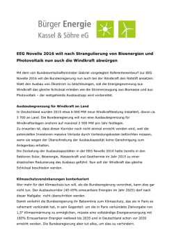 EEG Novelle 2016 will nach Strangulierung von Bioenergien und