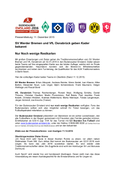 SV Werder Bremen und VfL Osnabrück geben Kader bekannt Nur