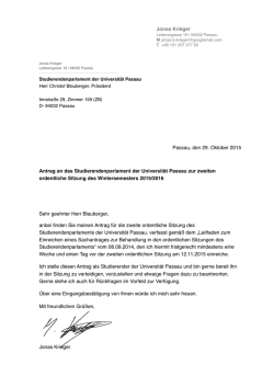 Jonas Krieger Passau, den 29. Oktober 2015 Antrag an das