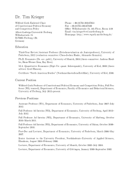 Dr. Tim Krieger: Curriculum Vitae