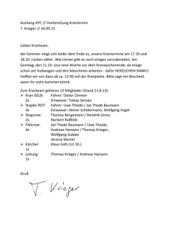 Aushang HYC // Vorbereitung Krantermin T. Krieger // 24.09.15