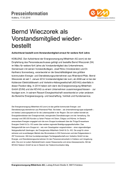 Bernd Wieczorek als Vorstandsmitglied wieder- bestellt
