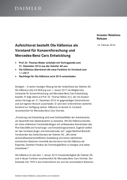 IR Release: Aufsichtsrat bestellt Ola K&auml;llenius als