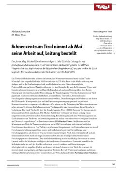 Schneezentrum Tirol nimmt ab Mai seine Arbeit auf, Leitung bestellt