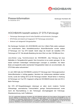 Presse-Information HOCHBAHN bestellt weitere 27 DT5