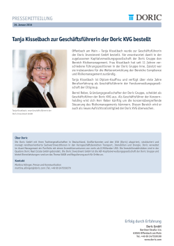 Tanja Kisselbach zur Geschäftsführerin der Doric KVG bestellt