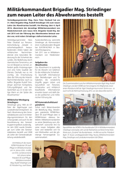 Militärkommandant Brigadier Mag. Striedinger zum neuen Leiter des