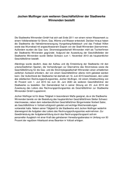 Jochen Mulfinger zum weiteren Gesch&auml;ftsf&uuml;hrer der Stadtwerke