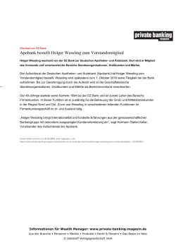 Apobank bestellt Holger Wessling zum Vorstandsmitglied