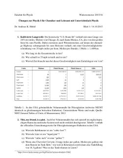 Übungen zur Physik I fuer Chemiker und Lehramt mit