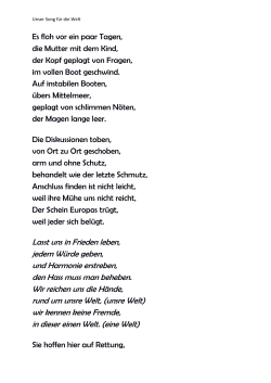 Lasst uns in Frieden leben, jedem Würde geben, und Harmonie