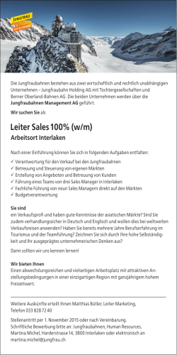 Leiter Sales - Jungfrau.ch