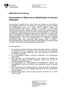 Feuerverbot im Wald und an Waldr&auml;ndern im Kanton Obwalden