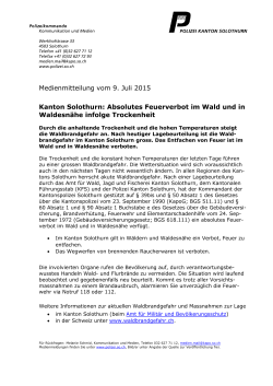 Medienmitteilung vom 9. Juli 2015 Kanton Solothurn