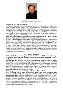Dr. Pater Bernhard Anton Sirch Geboren am 26.4.1943 in G&uuml;nzburg