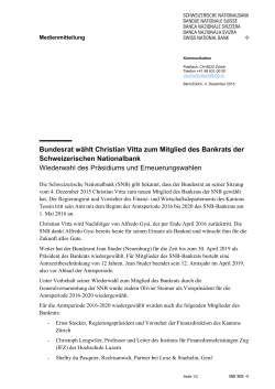 Bundesrat wählt Christian Vitta zum Mitglied des Bankrats der