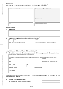 Formular zur Anzeige der beabsichtigten Aufnahme der