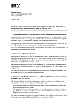 Informationen zur Aufnahme in die Mittelschulen