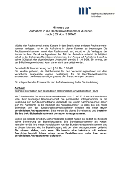 Hinweise zur Aufnahme in die Rechtsanwaltskammer München