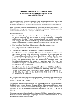 Hinweise f&uuml;r den Antrag auf Aufnahme