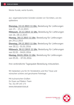 Dienstag, 22.12.2015 11 Uhr, Bestellung für Lieferungen von 23