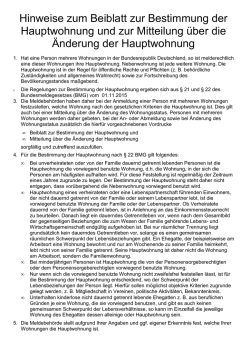 Hinweise Bestimmung der Hauptwohnung