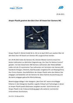 Amper-Plastik gewinnt den Best Over All Award der Siemens MC 2015