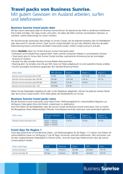 Travel packs von Business Sunrise. Mit gutem Gewissen im Ausland