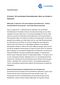 E-Control: 140 verschiedene Stromlieferanten rittern um Kunden in