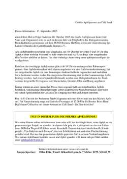 Gro&szlig;es Apfelpressen am Caf&eacute; Sand Presse-Information