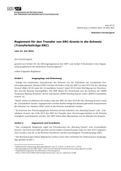 Reglement für den Transfer von ERC-Grants in die Schweiz