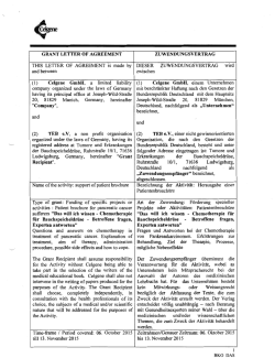 GRANT LETTER OF AGREEMENT ZUWENDUNGSVERTRAG THIS