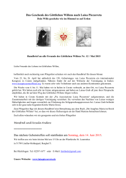 Rundbrief Nr. 12 - Mai 2015 - Das Reich des Göttlichen Willens