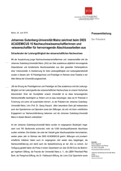 Johannes Gutenberg-Universit&auml;t Mainz zeichnet beim DIES