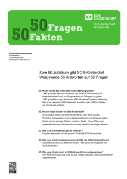 Zum 50.Jubiläum gibt SOS-Kinderdorf Worpswede 50 Antworten auf