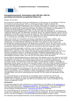 Energiebinnenmarkt: Kommission gibt 550 Mio. EUR für