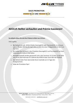 AEOLUS Reifen verkaufen und Prämie kassieren!