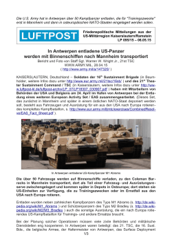 In Antwerpen entladene US-Panzer werden mit Binnenschiffen nach