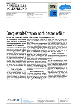 Energiestadt-Kriterien noch besser erfüllt» 17.06.2015, Appenzeller