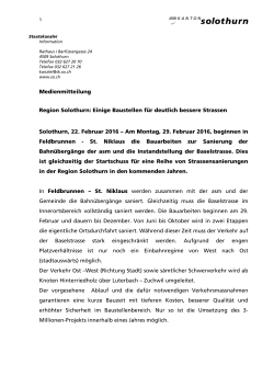 Medienmitteilung Region Solothurn: Einige Baustellen für deutlich