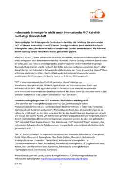 Holzindustrie Schweighofer erh&auml;lt erneut internationales FSC