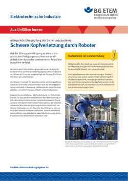 Infoblatt Aus Unf&auml;llen lernen: Schwere Kopfverletzung durch Roboter