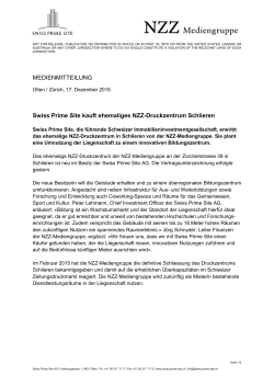MEDIENMITTEILUNG Swiss Prime Site kauft ehemaliges NZZ