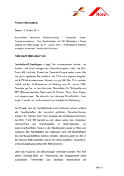 Presse-Information Roto kauft strategisch ein