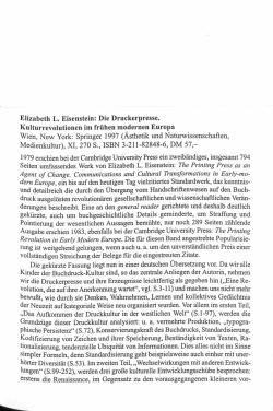 Elizabeth L. Eisenstein: Die Druckerpresse. Kulturrevolutionen im